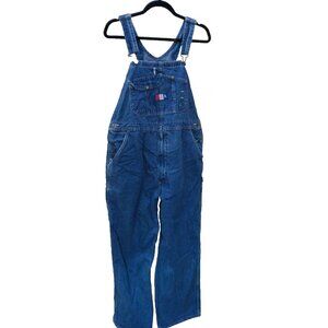 Vtg 90's USA Works 9 Pkt Bib Overalls 38x28 Blue Denim Farm Carpenter Work Wear